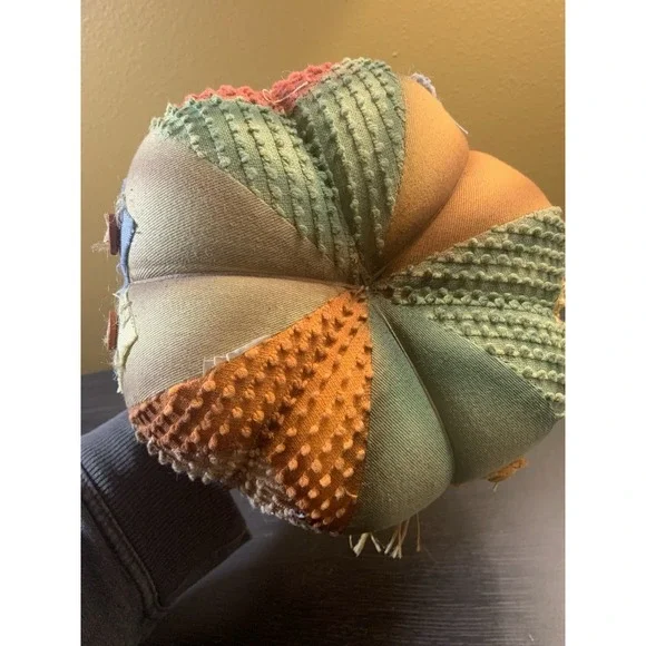 Folk Plush Art Stuffed Handmade Pumpkin 6 Different  Cloth Panels Leaves &‎ Stem - Picture 5 of 9